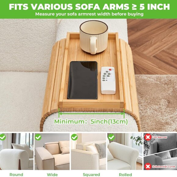 Bamboo Couch Cup Holder Arm Tray for Snack and Phone(1 Pack) - Picture 4 of 12